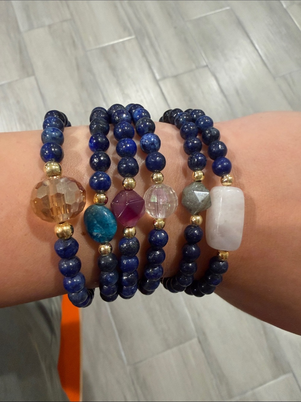 Lapis Bead Stackable Bracelet Set with Gemstone Accents